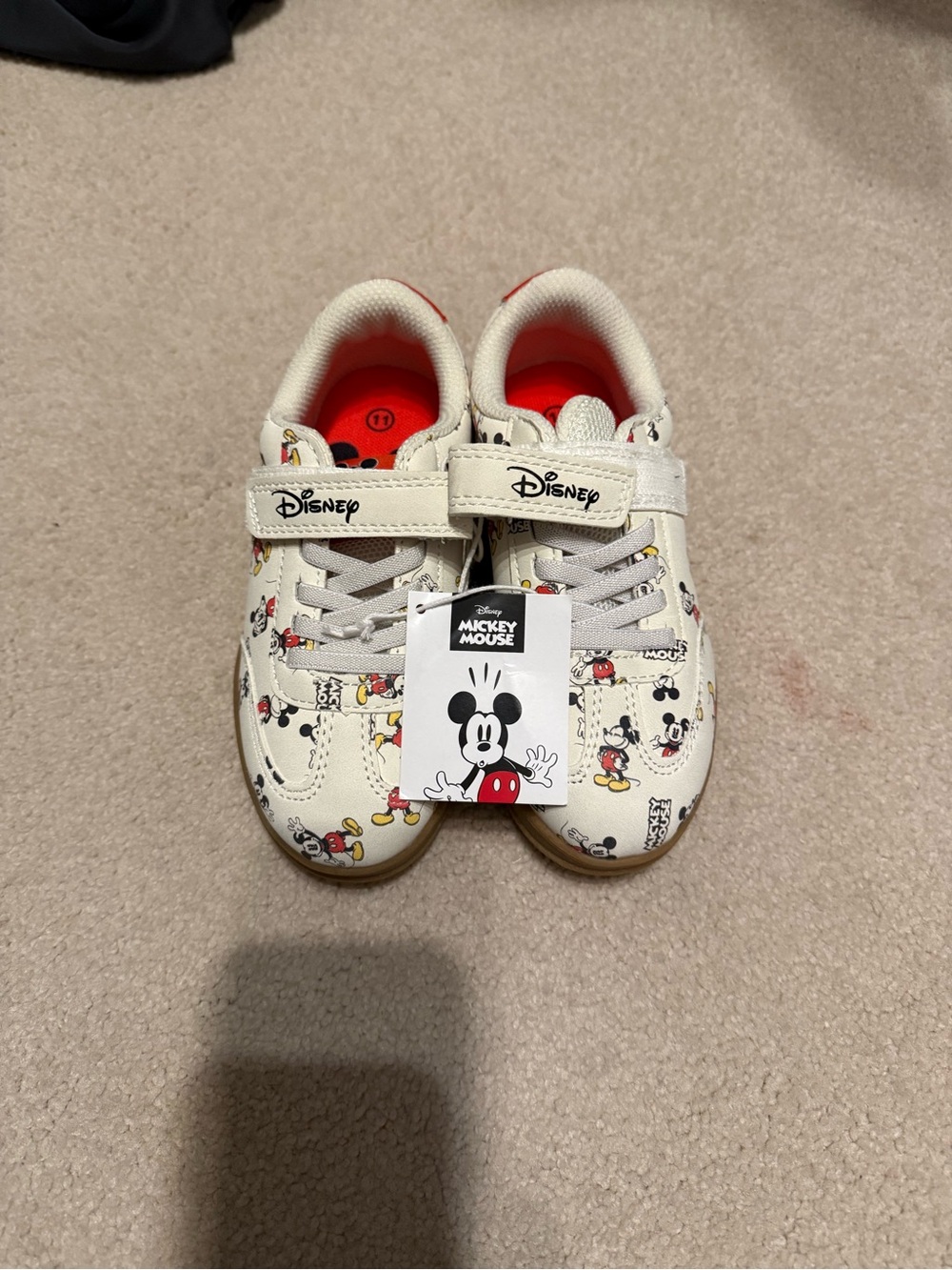 Disney Kids Mickey Mouse Cream Sneakers with Red Lining